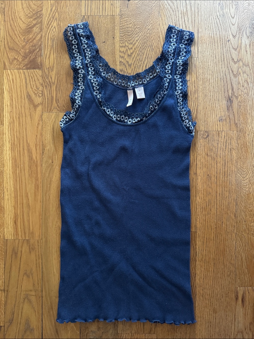 Sleeveless Navy Lace Trim Camisole
